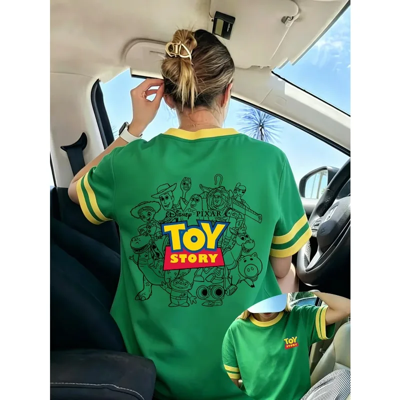 Ladies Toy Story T‑shirt Crew Neck Short‑Sleeve Top Logo Back Full Character Line Drawing Print Boys Girls Casual Street Tees