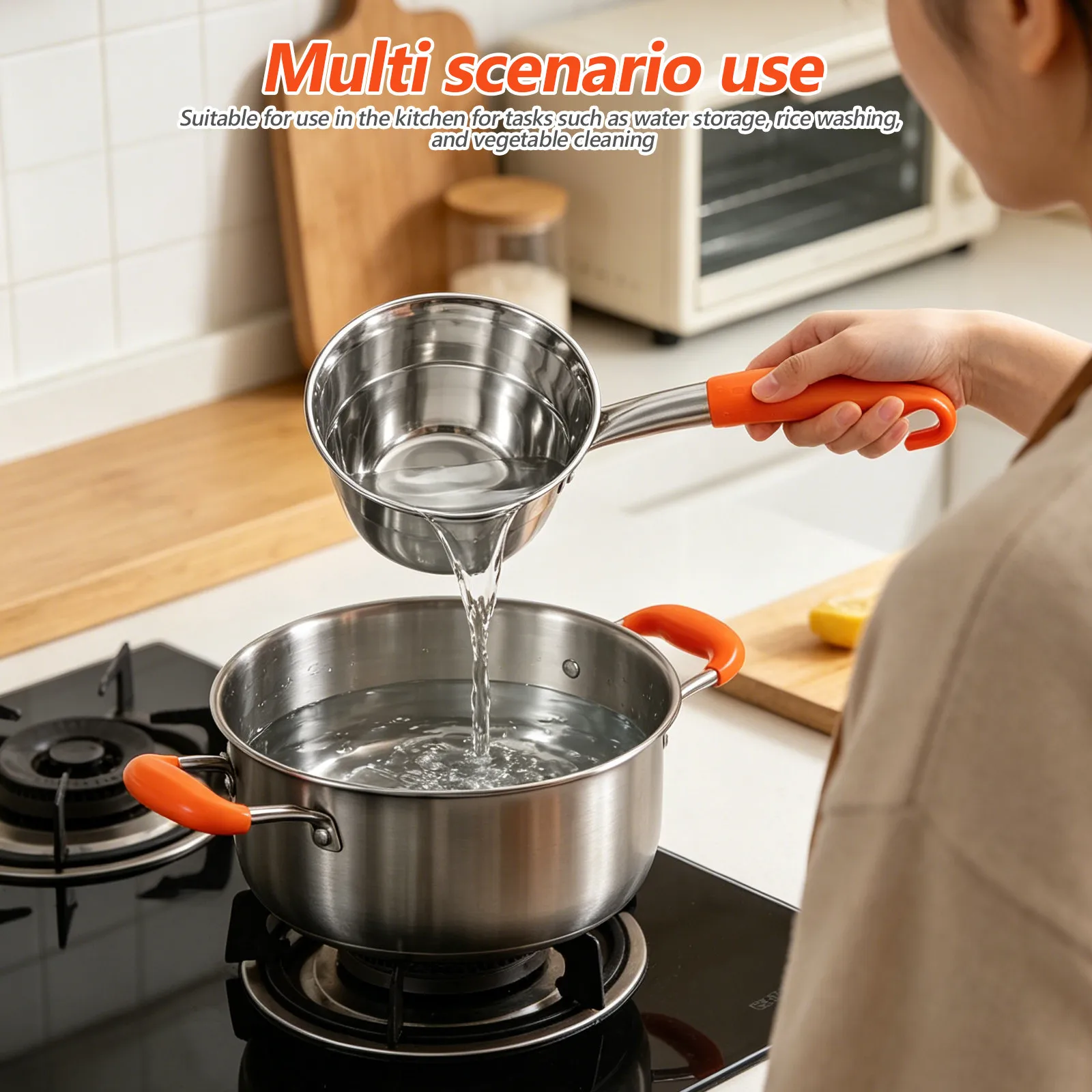 Stainless Steel Long Handle Water Dipper with Hanging Hook – Kitchen Soup Ladle, Garden Bath Rinse, Camping Scoop