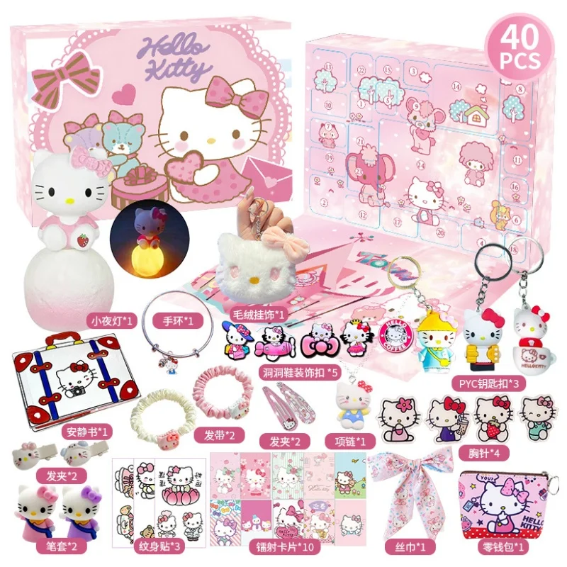 Sanrio Hello Kitty Kuromi Anime calendario de Navidad cajas ciegas de Adviento cuenta atrás de Halloween Diy juguetes hechos a mano regalo para niños Juguetes