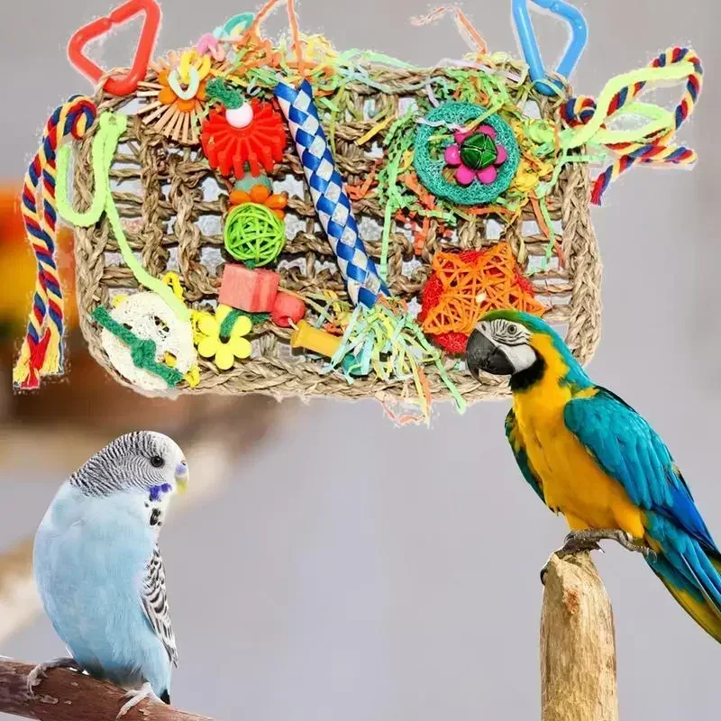 Bird Foraging Wall Toys Woven Grass Climbing Hanging Mat Parakeet Cage Accessories Materials Chopped Chew Toys JuguetesPara Aves