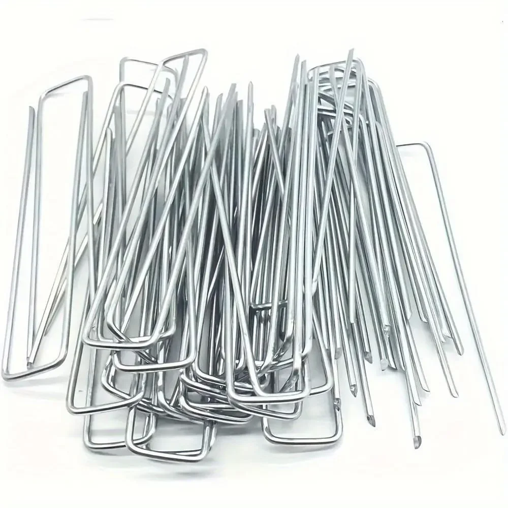 

U-type Garden Staples Heavy-duty Fence Stake Sod Pins Galvanized Landscape Stakes Spike for Holding Weed Barrier Ground Cover