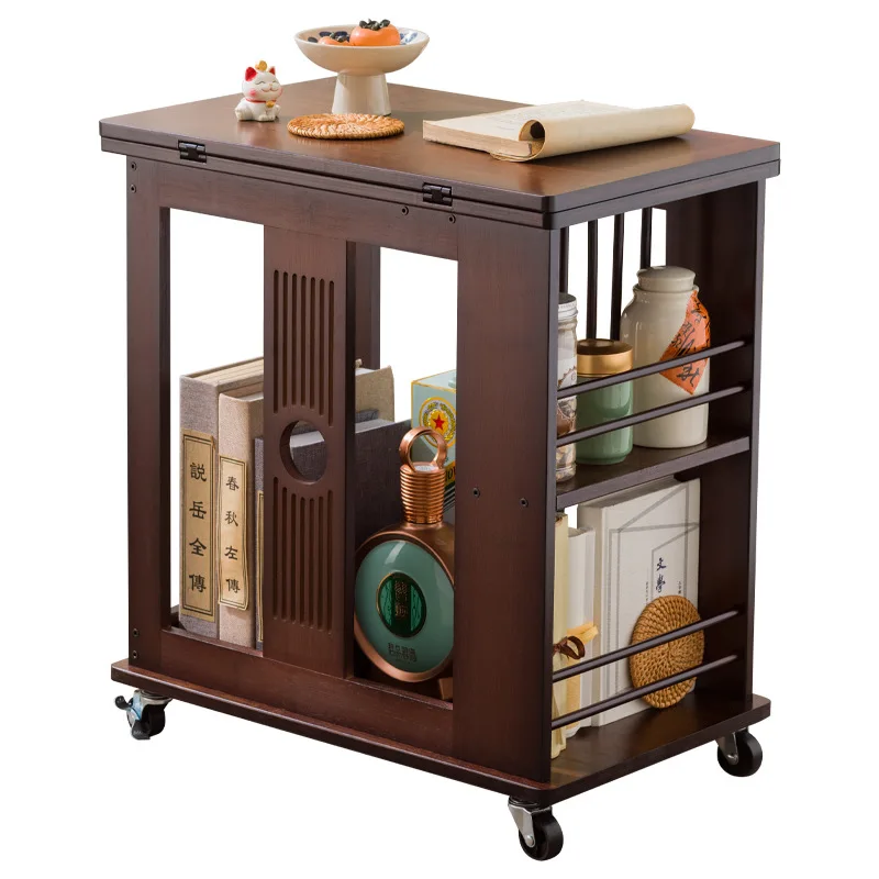 

New movable coffee table small apartment folding living room household antique solid wood edge sofa side cabinet
