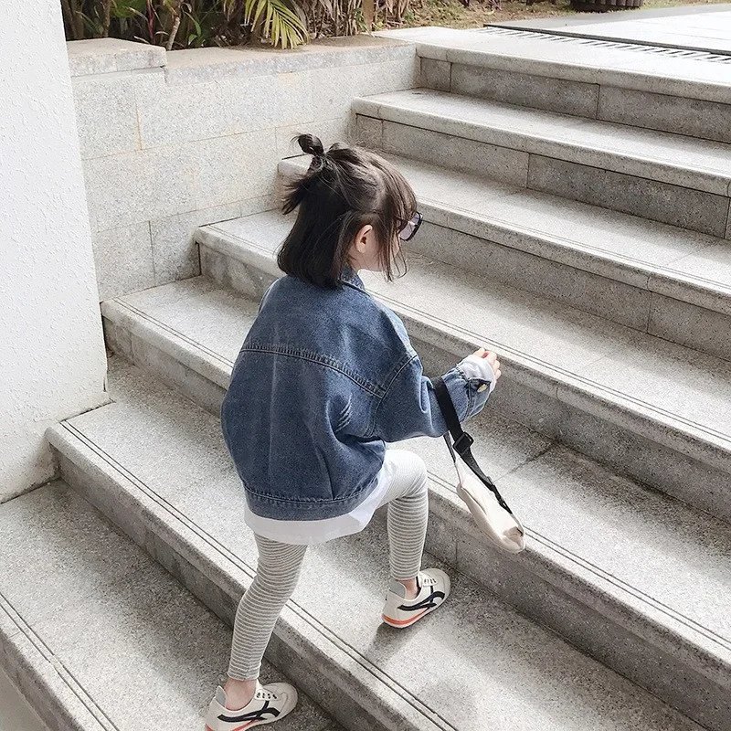 Childrens Girls Denim Jacket Kids Casual All-match Coats Spring Autumn Turn-down Collar Denim Overcoat Toddler Fashion Tops