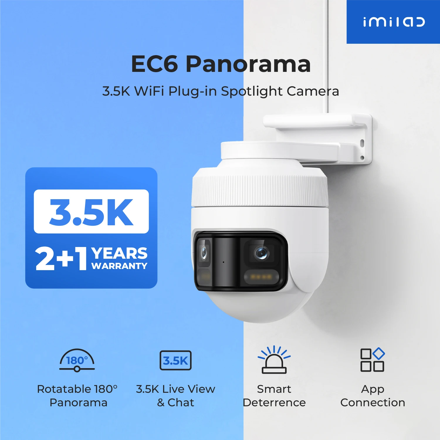 IMILAB New 3.5K 180° Panorama Outdoor Camera PTZ Security Cam for Home Dual lens Color Night Vision Adapt MiHome - EC6 Panorama