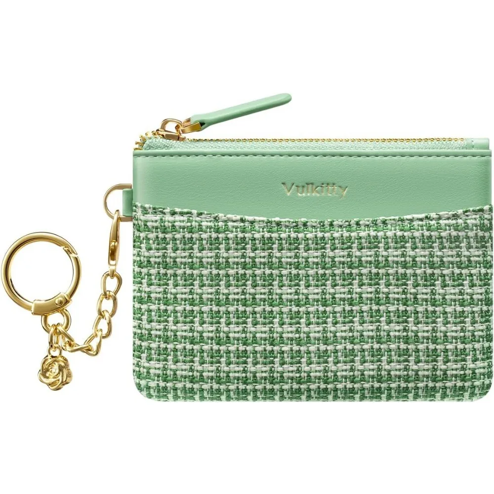 

Slim Coin Purse with Keychain Minimalist Zipper Pouch Change Wallet Rfid Blocking Credit Card Wallet for Women