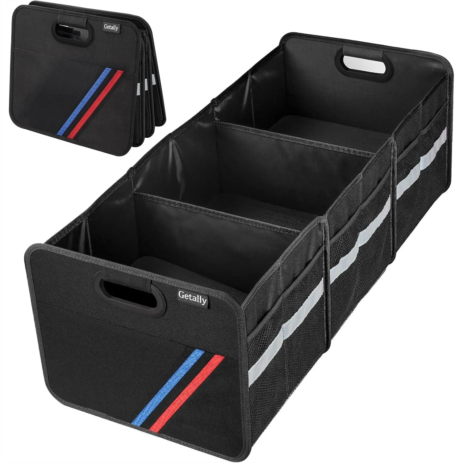 

Collapsible Trunk Organizer for Car, Multi Pockets Storage with 3 Compartments for SUV Truck Sedan, Foldable Durable Oxford