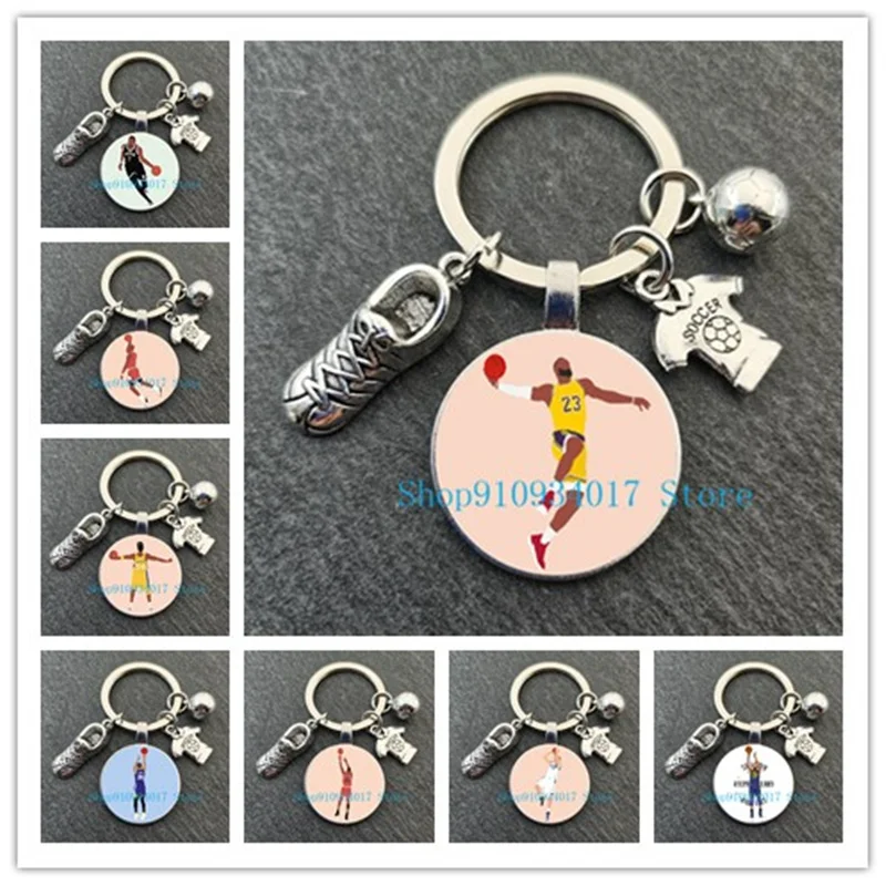 Cartoon basketbal foto sleutelhanger basketbal team souvenir glas sleutelhanger sport basketbal liefhebbers sleutelhanger