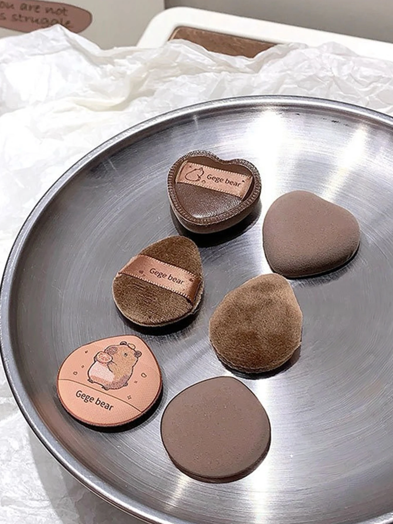 مجموعة منتفخة بودرة الأصابع الصغيرة مكونة من 5 قطع، منتفخة بودرة إعداد المكياج، منتفخة بودرة الأساس مع مجموعة أدوات التجميل لصندوق التخزين