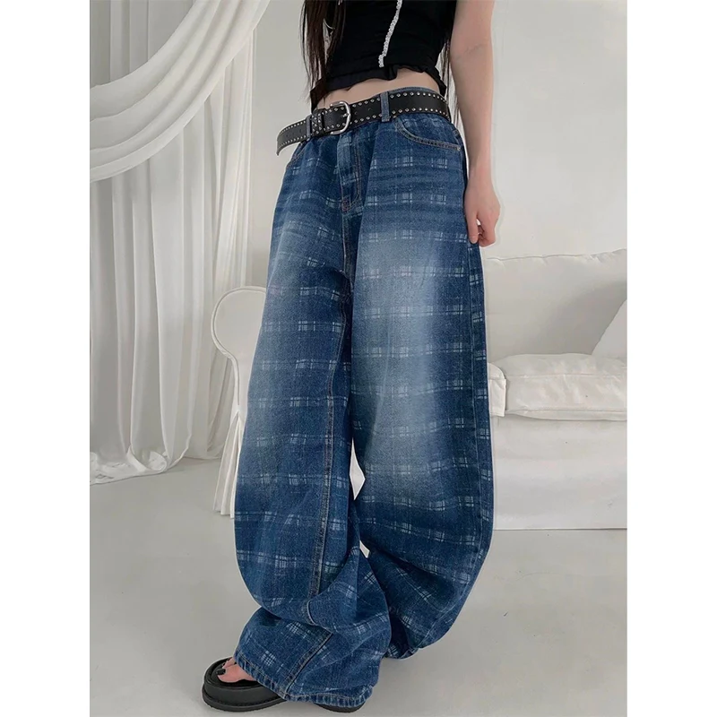 

Женские синие готические мешковатые джинсы-карго Harajuku, джинсовые брюки большого размера Y2k, винтажные брюки 90-х 2000-х годов в стиле эмо, мусорная одежда 2025