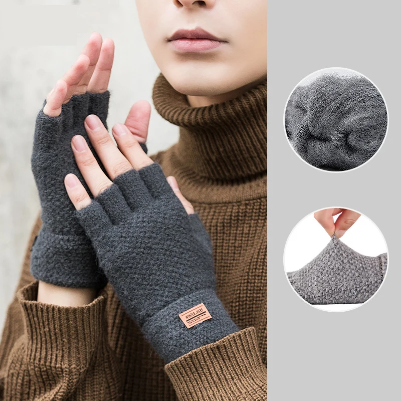 الشتاء ركوب الدراجات نصف اصبع قفازات للرجال قفازات الكتابة مكتب مرنة دافئة مطاطا يندبروف طالب الكتابة قفازات المشي