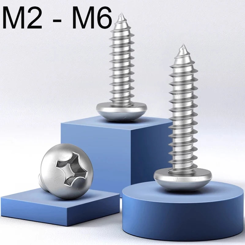 Phillips Pan Round Head Self Tapping Screw M2 M2.2 M2.6 M3 M3.5 M4 M5 M6 316 Stainless Steel Cross Wood Screws Length 4/5/6-70mm