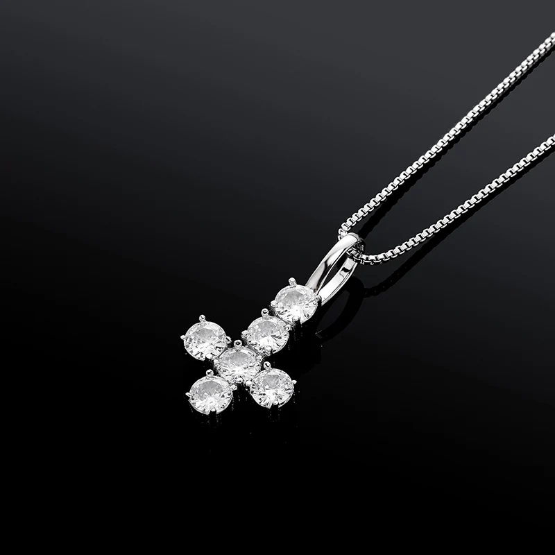 S925 Sterling Silver Hip Hop CZ Stone Paved Bling Ice Out Inverted Cross Pendants Necklaces for Women Men Unisex Charm Jewelry