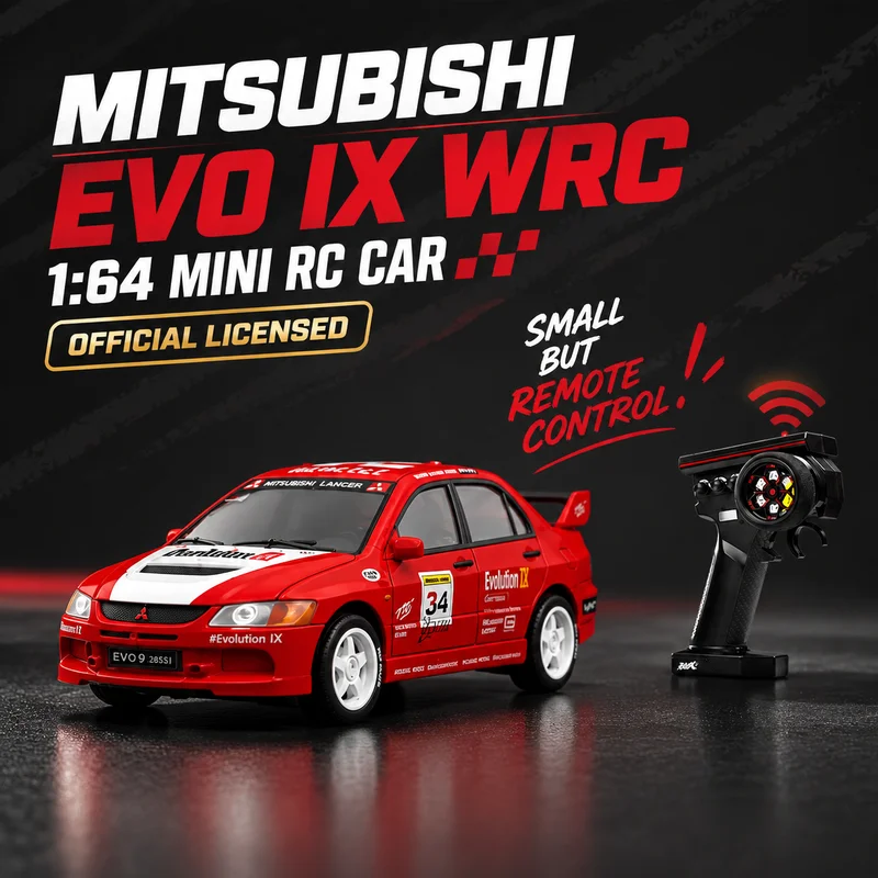 Wenanfeng 1:64 Mini RC Rally Car EVO9 Full Proportional Steering & Throttle Diecast Collectible Remote Control Model Gift