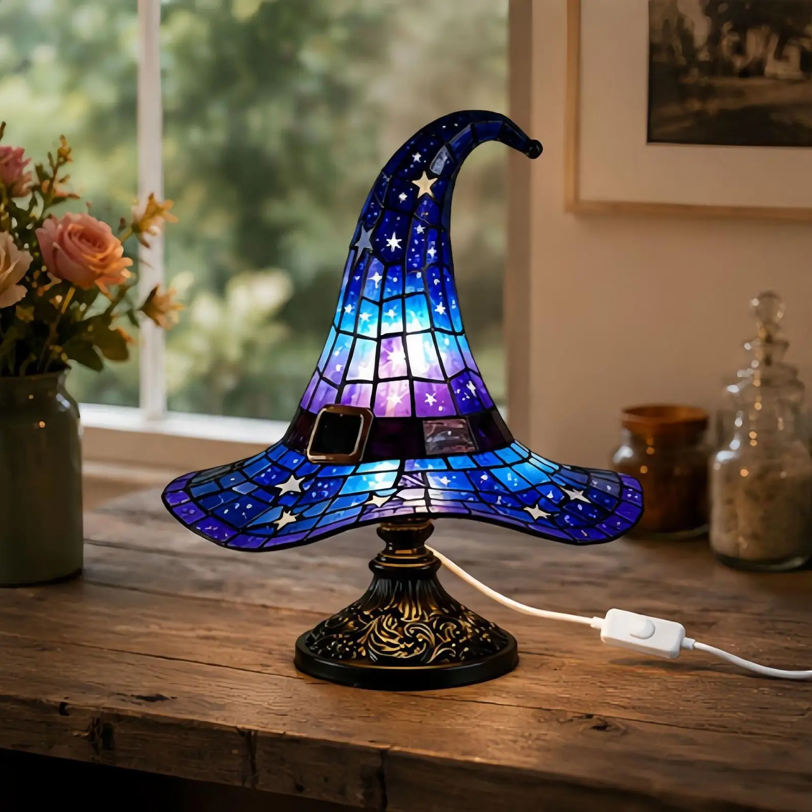 LED Desk Lamp Witch Hat Shape Reading Light Decor LED Desk Lamp for Home Kitchen Bedroom Nightstand Bar Party Dorm College