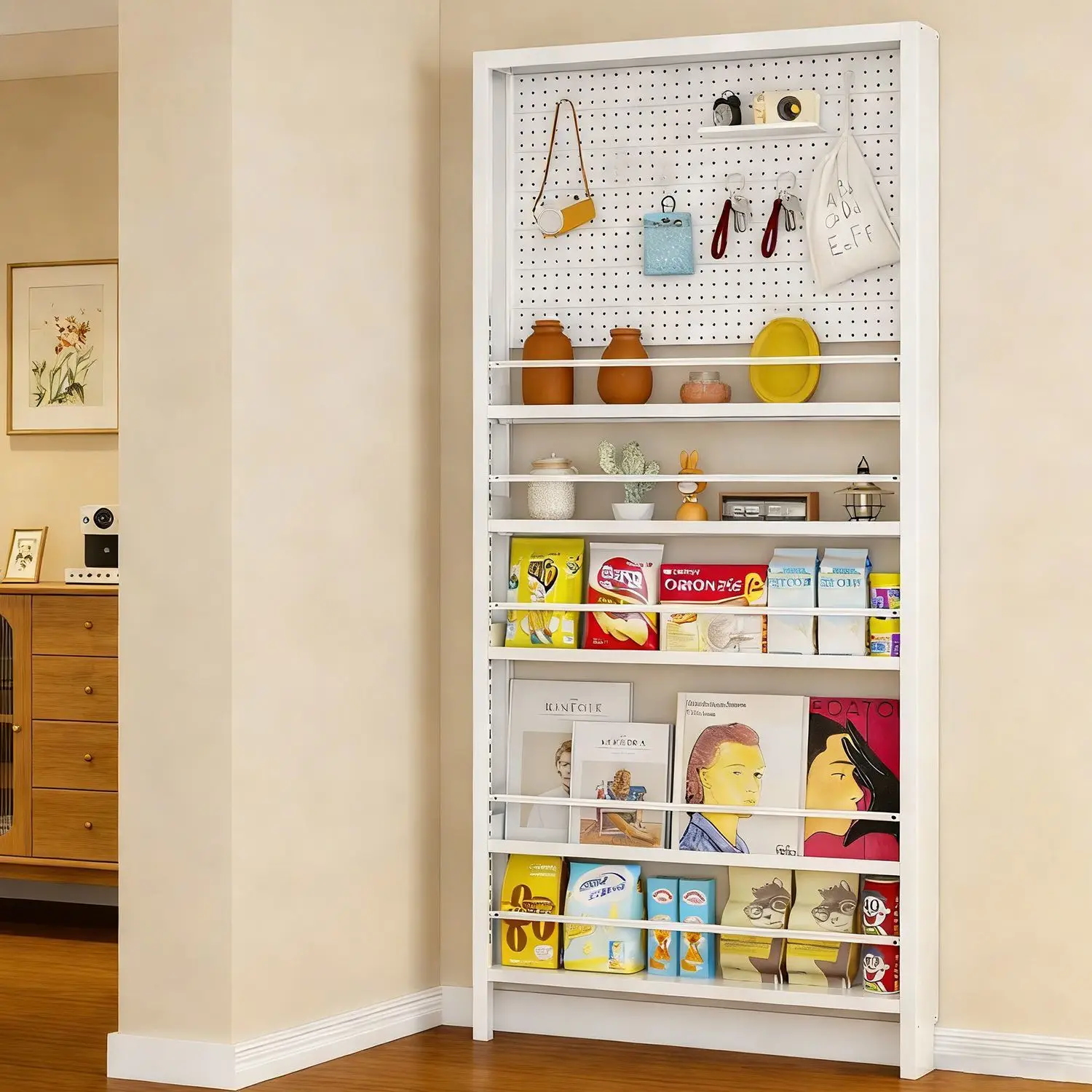 Steel storage rack behind the door, pain cabinet, display rack, hole board, narrow floor-to-ceiling wall-mounted storage