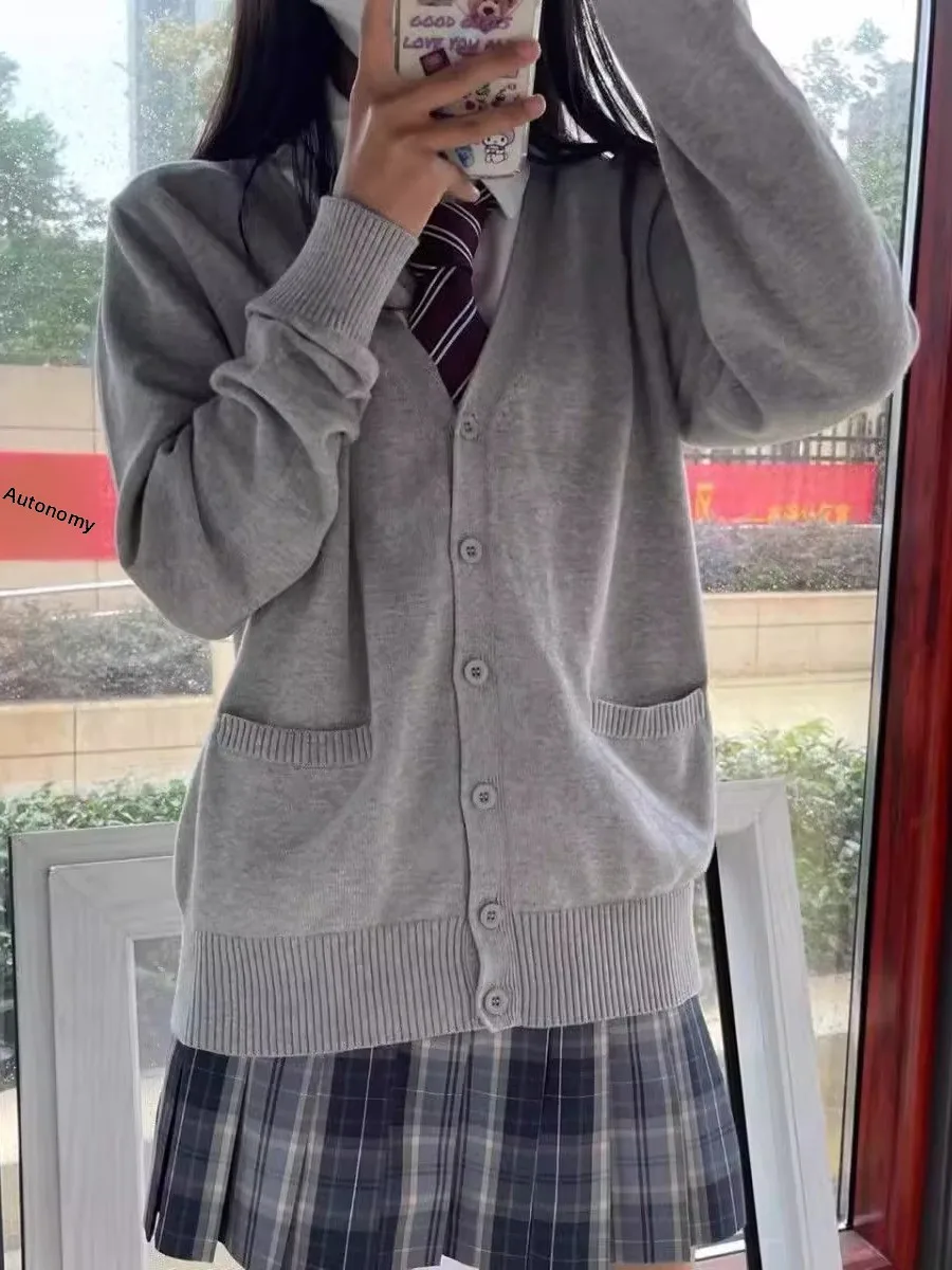 

Autumn Winter Sweet Girl School Sle Women's New JK Open Cardigan Knitted Sweater Light ey Top College Sle Faion Set