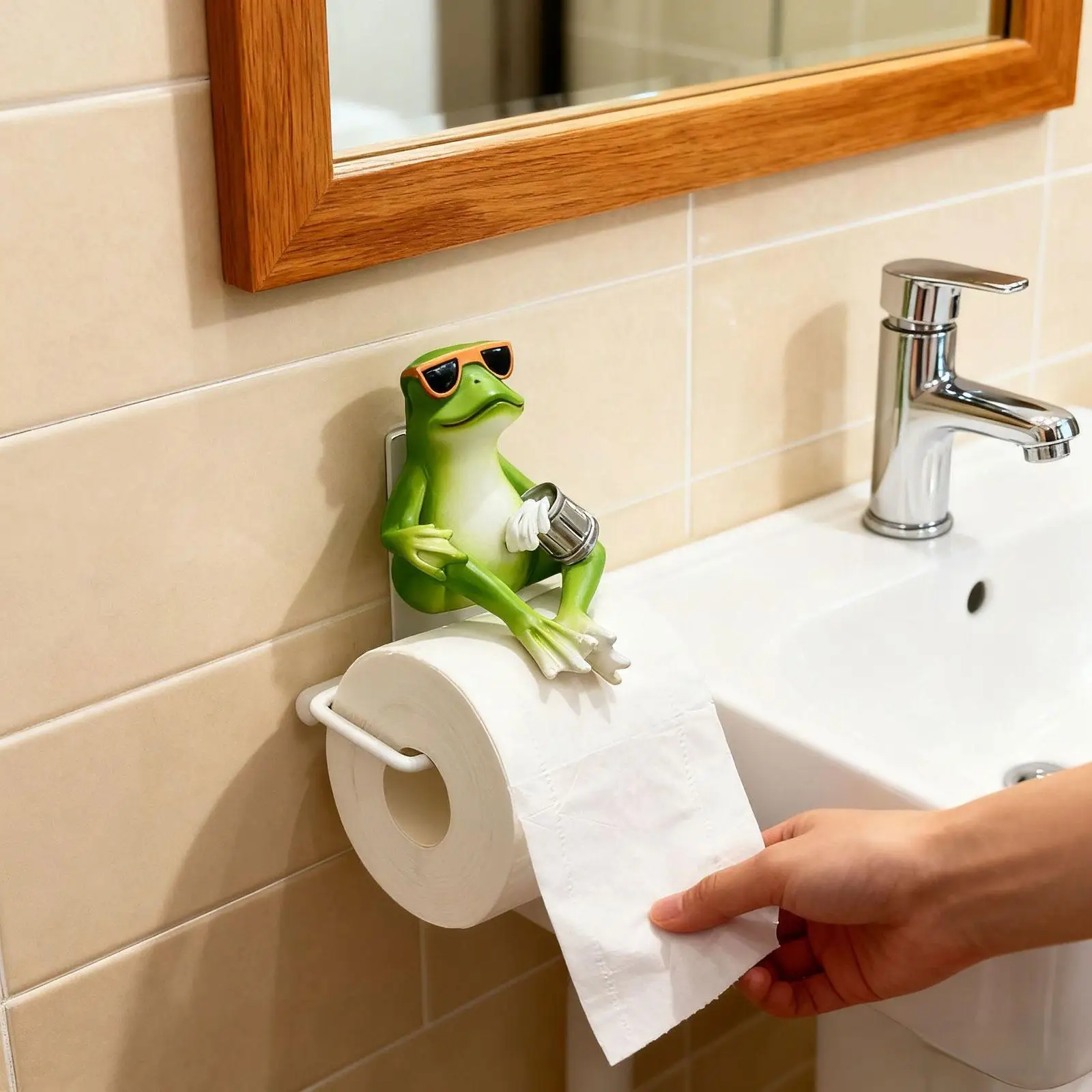 Resin Frog Toilet Paper Holder Wall Sponge Sunglasses Stand Decorative Tissue Roll Organizer for Kitchen or Bathroom