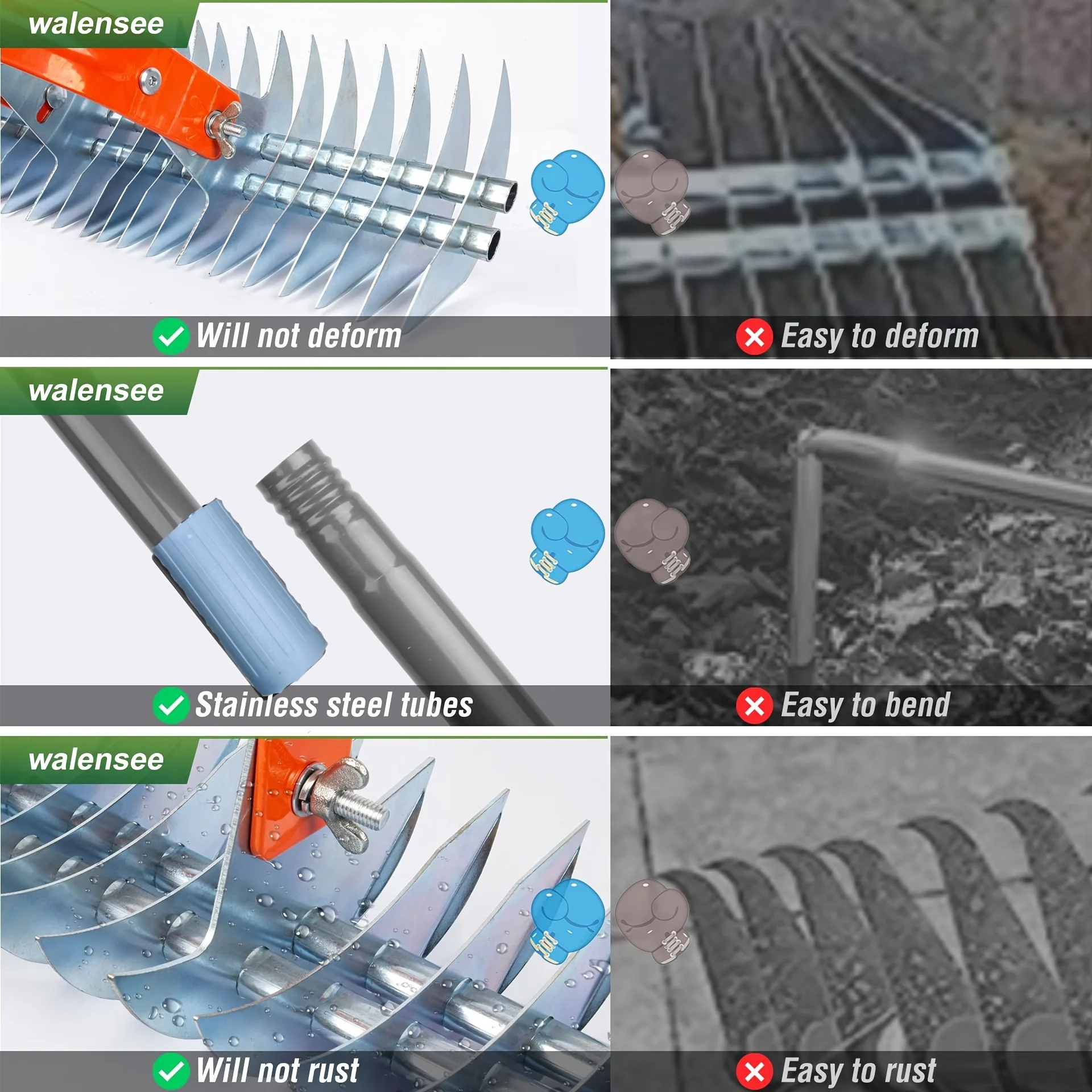 Lawn Thatching Rake Robust Dethatcher Rake Versatile Grass Grooming Rake for Cleaning Dead Grass, Yard Garden Durable Soil Rake