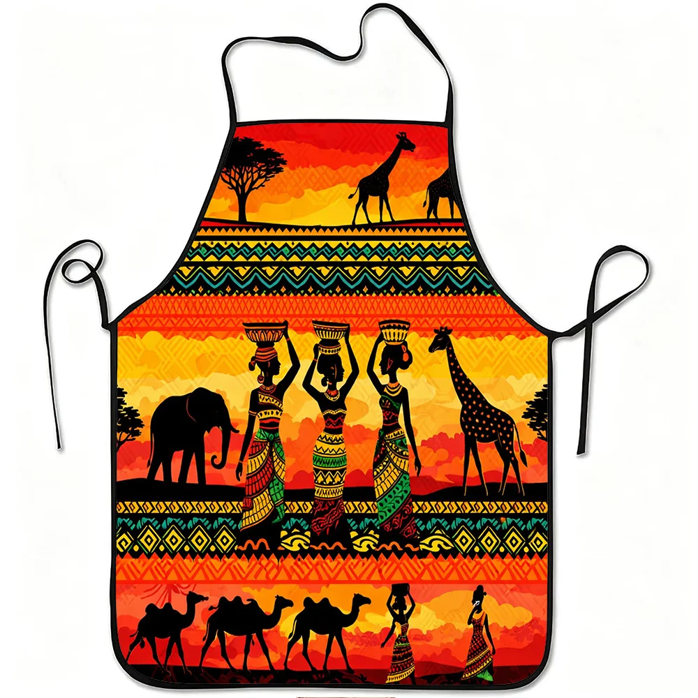 1pc African Tribal Sunset Pattern Print Apron, Durable And Easy to Clean, Adjustable Waistband, Polyester Material, for Kitchen