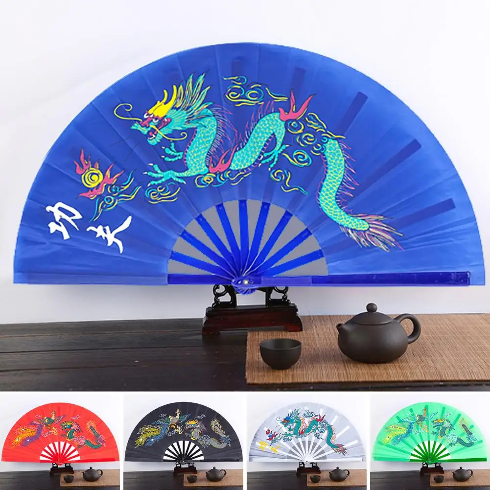 High-quality Folding Fan Dragon-phoenix Two-sides Patterns Martial Arts Taiji Fan Chinese Kung Fu Tai Chi Wushu Performance Fan