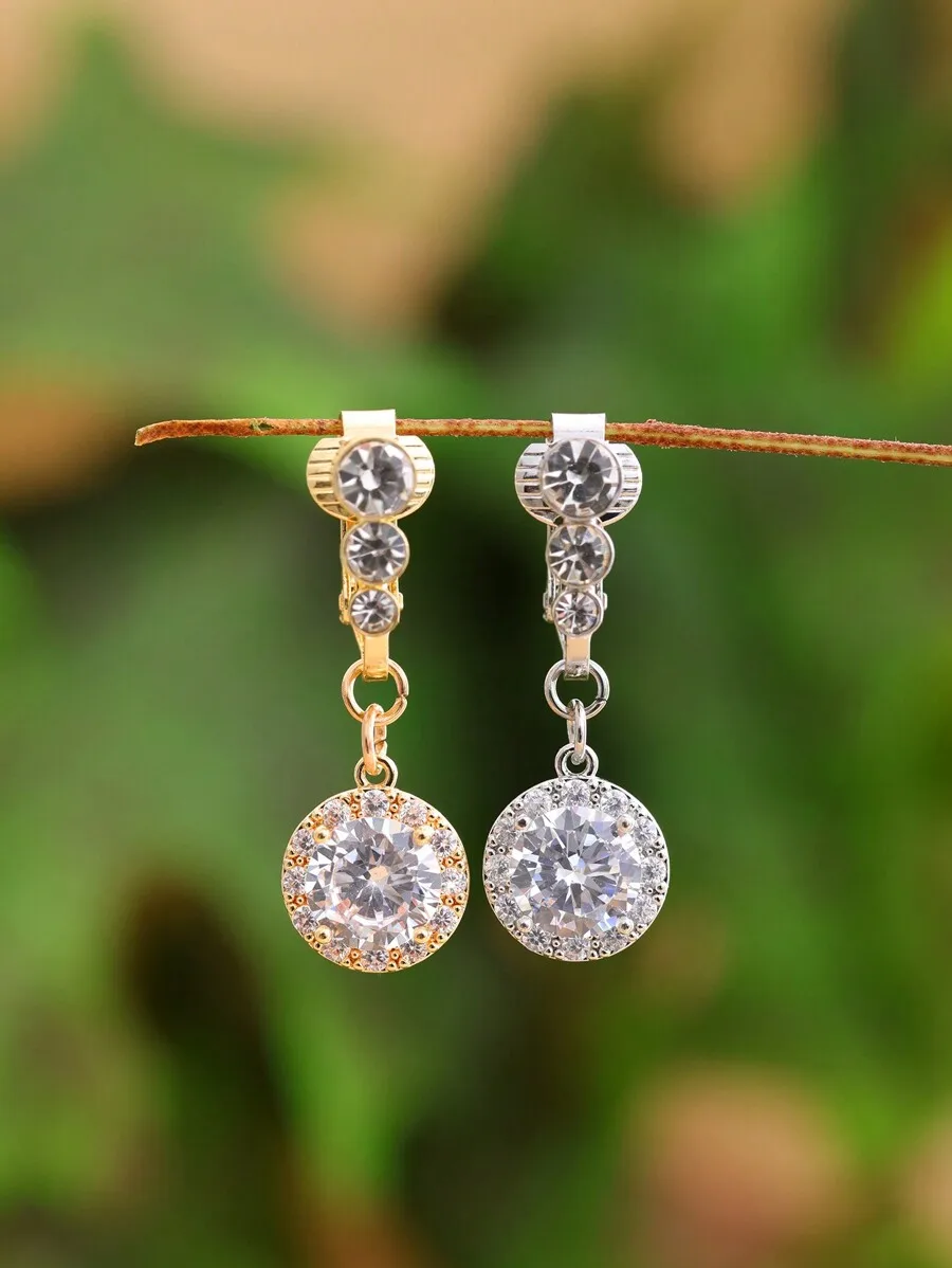 

Clip-On Navel Jewelry For Women: 8mm CZ Pendant With Three Rhinestone Accents, Non-Piercing Daily Wear Accessory