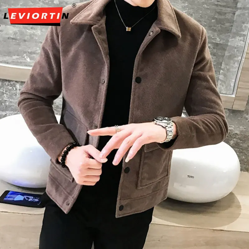 

Men's Mink Fleece Solid Color Jacket Youth Slim Fit Comfortable Short Fashion Fabric Fashion Men's Jacket Polo Collar Coat