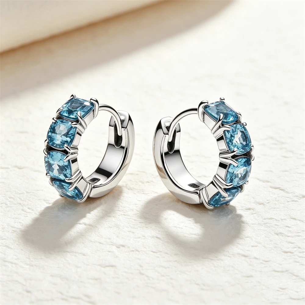 New 925 Silver Fashionable Simple Geometric Circular Irregular Zircon Exquisite Jewelry Earrings Fit For Girls' Daily Wear