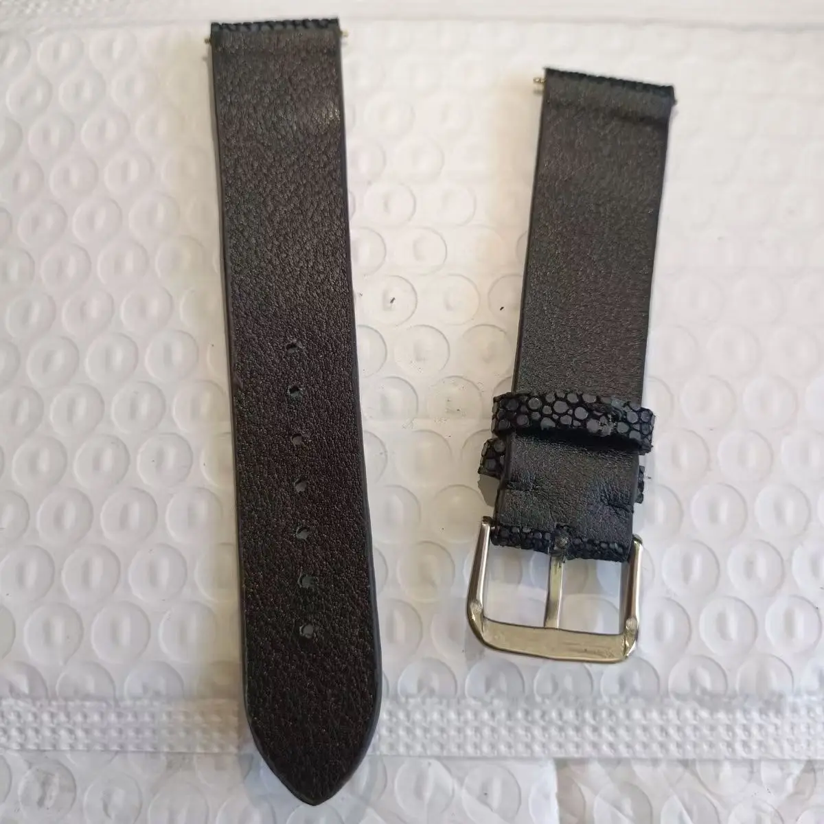 Correa de piel de pez perla, negro puro de moda, correa de cuero universal de doble cara para hombres y mujeres, original de fábrica