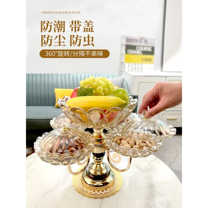 European crystal glass multi-layer fruit plate modern home living room coffee table creative light luxury snack candy plate