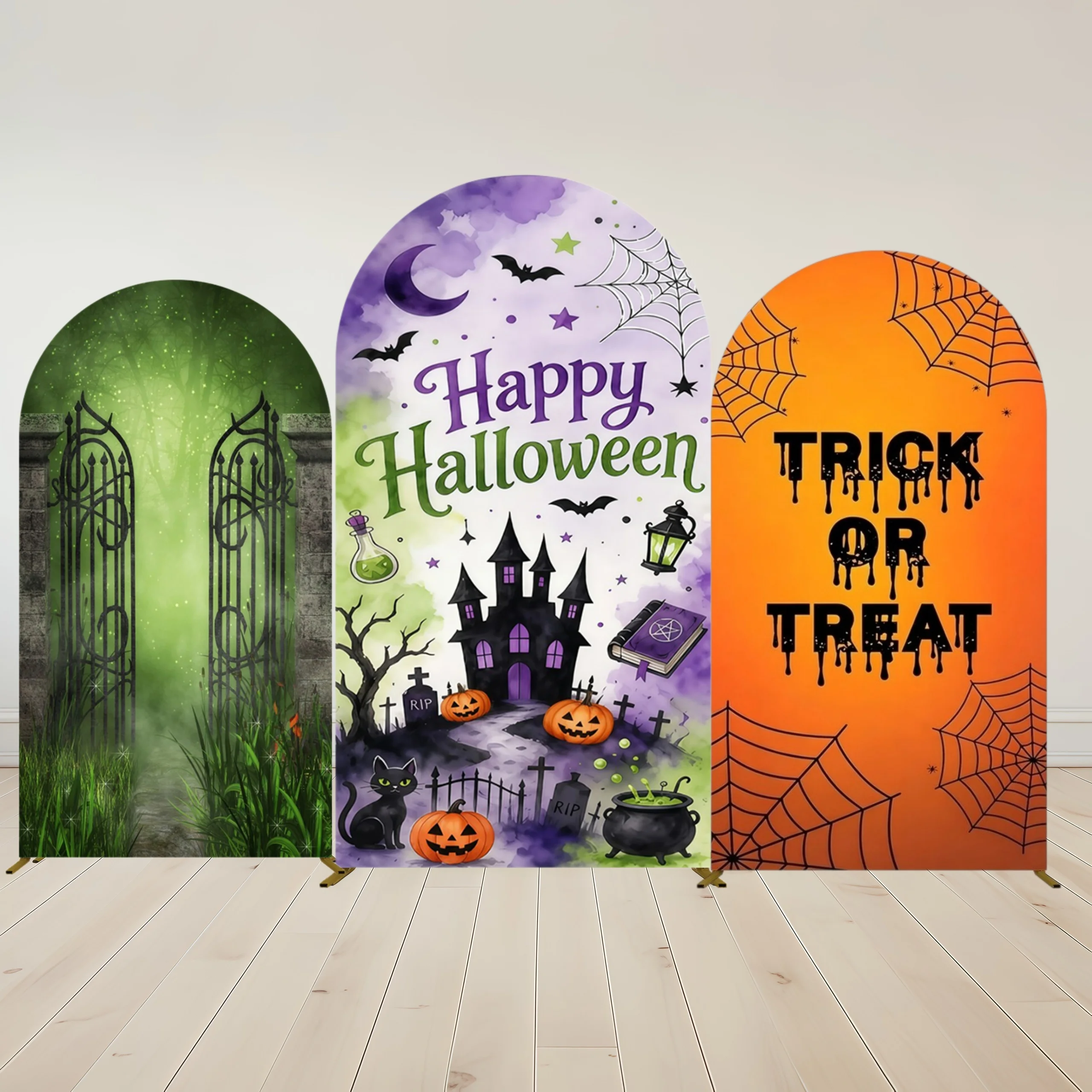 Happy Halloween Arch Backdrop Cover Spooky Castle Bat Spiderweb Pumpkin For Photo Studio Props Party Decor Background Custom