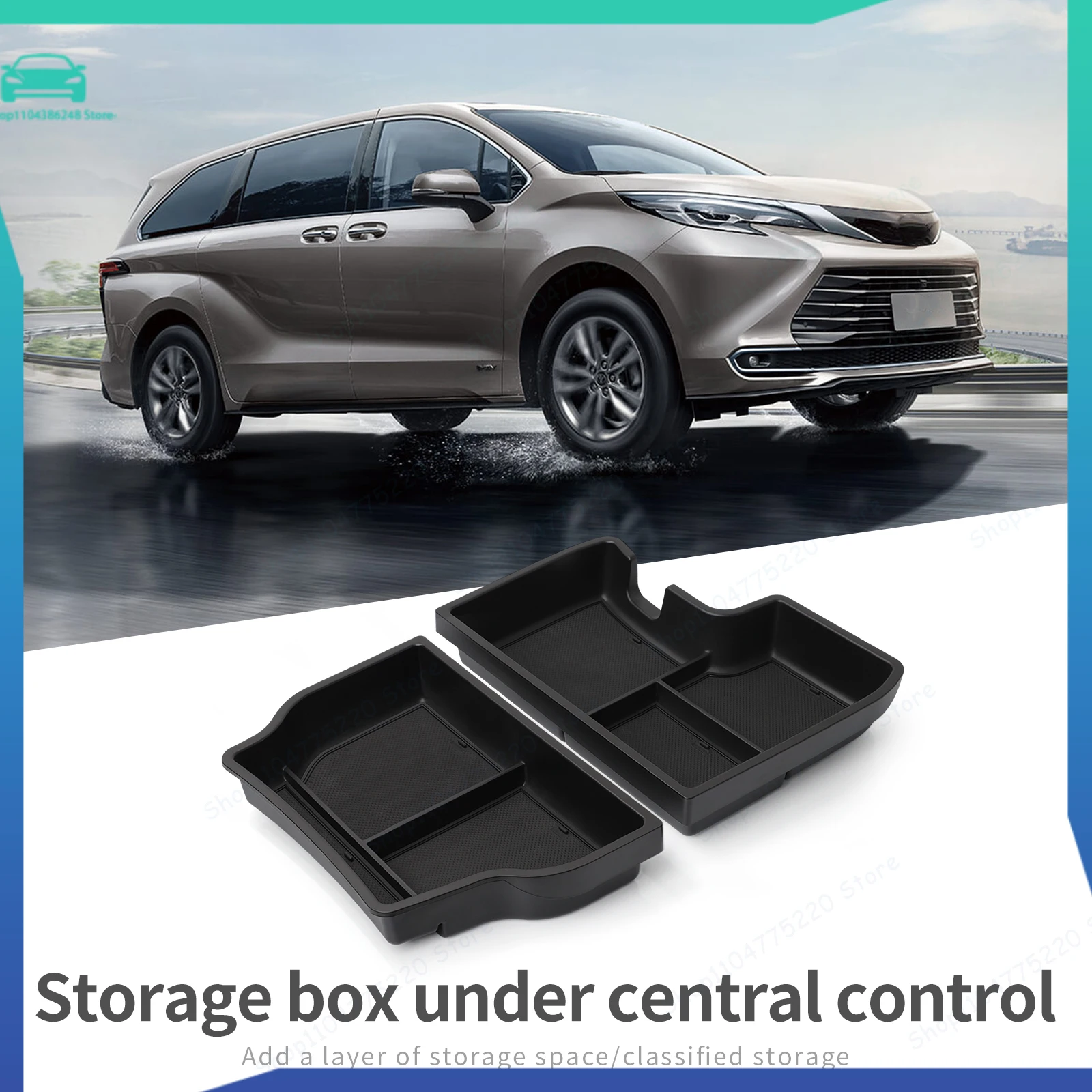 Center Console Lower Storage Box Car Tray TPE Organizers Accessories Tidying Black For Toyota Sienna 2021-2025