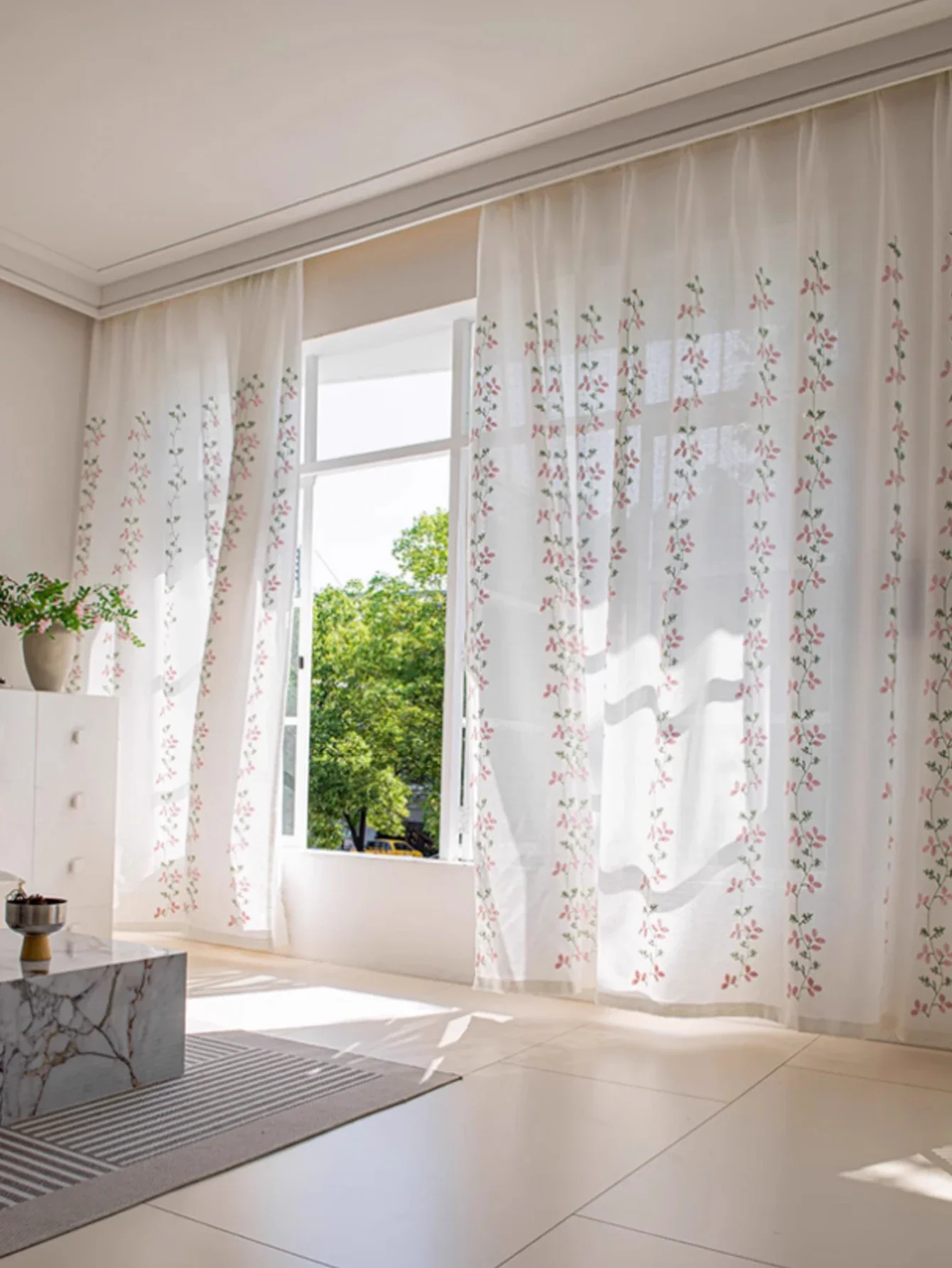 Modern Simple Embroidery Embroidery Small Floral Yarn Light Opaque Dust-insulated Curtain For Living Room Bedroom