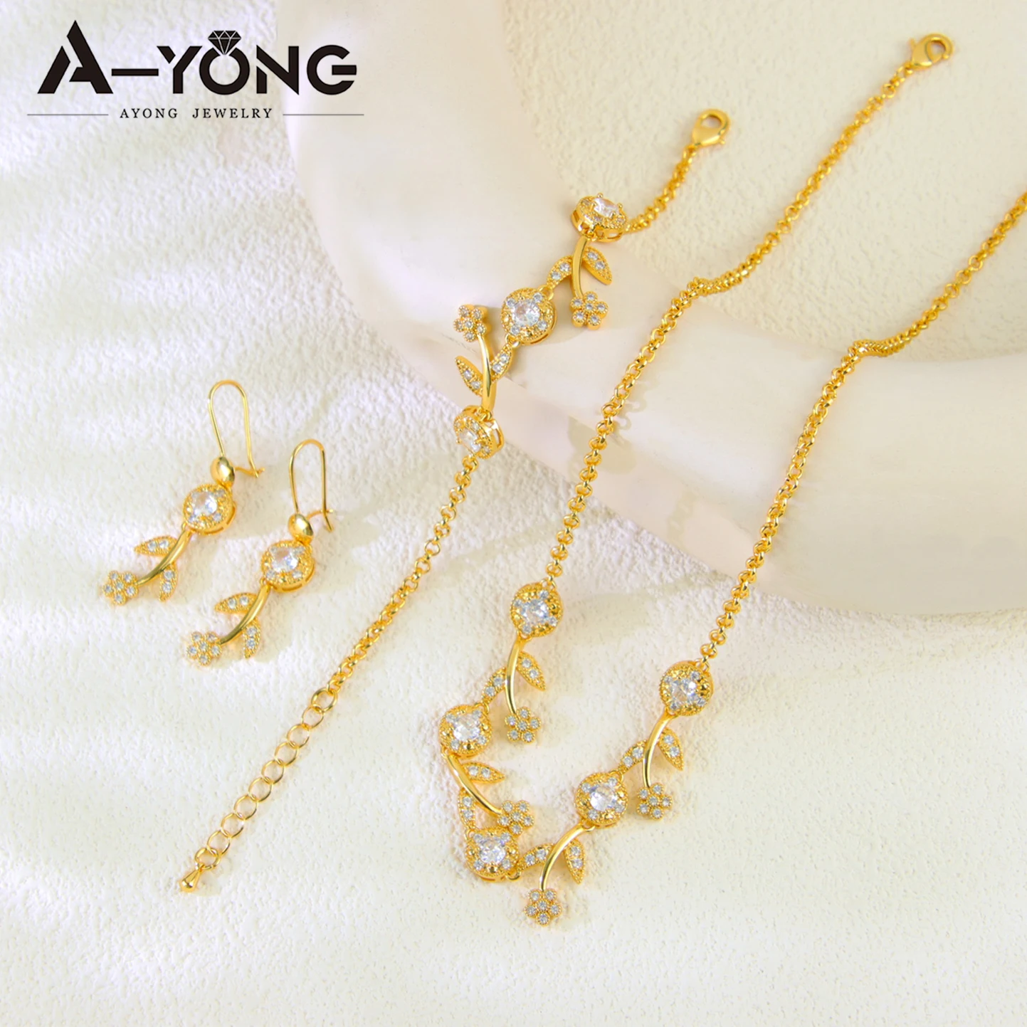 Luxus Brasilianisches Gold Zirkonia Schmuckset 21k vergoldet Nigeria Braut Hochzeit Halskette Marokkanische Frauen Vintage Heiraten Schmuck – Detail 10