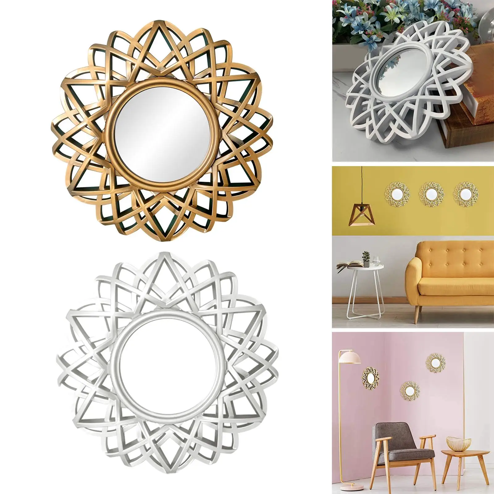 Wall Decor Round Mirror Vintage Framed Accent Mirror for Bedroom Dressing Table Makeup Luxury Living Room