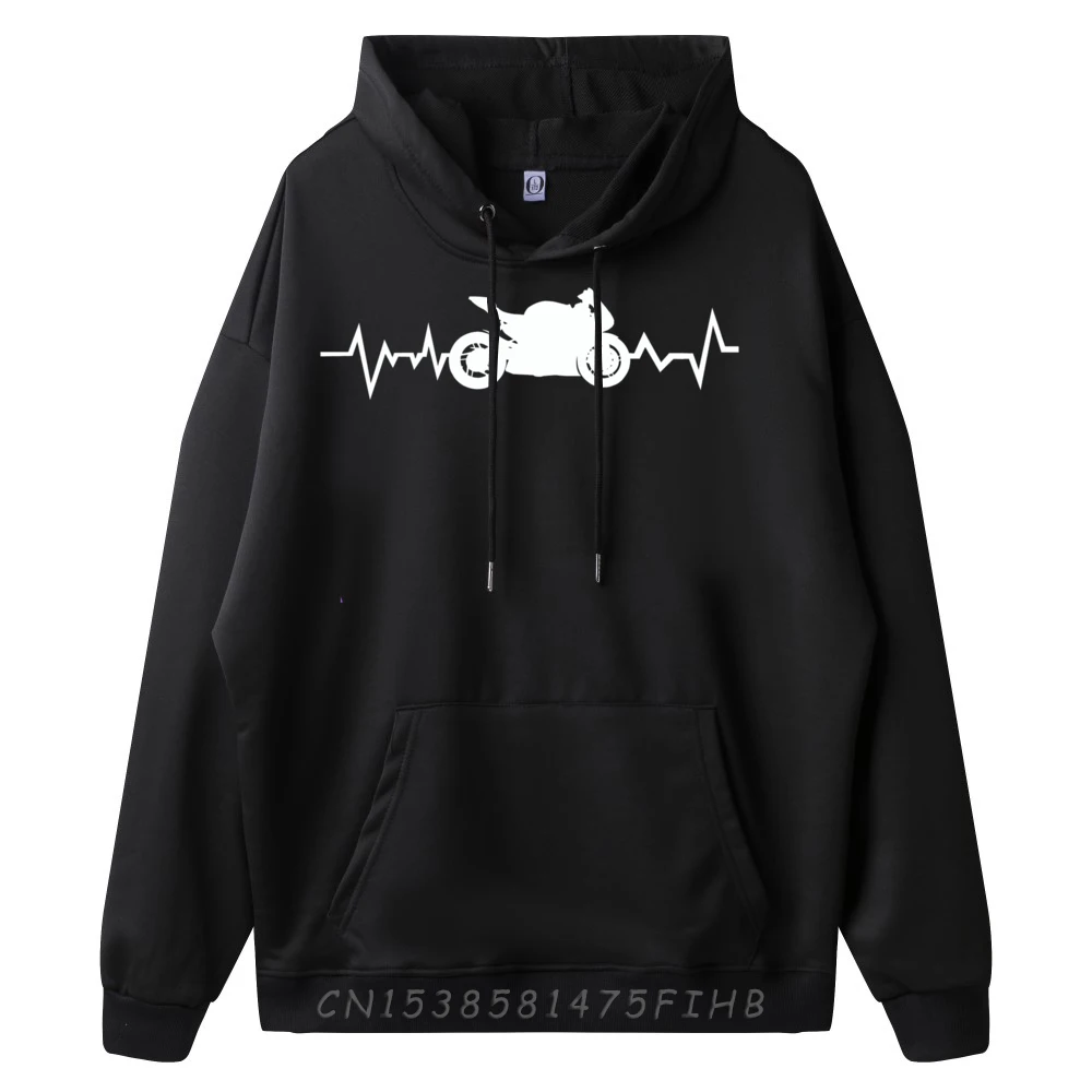 Heartbeat Motorbike Racing Biker Exhaust Motorcycle Grahpic Pullover Long Sleeve Hoodie Vintage