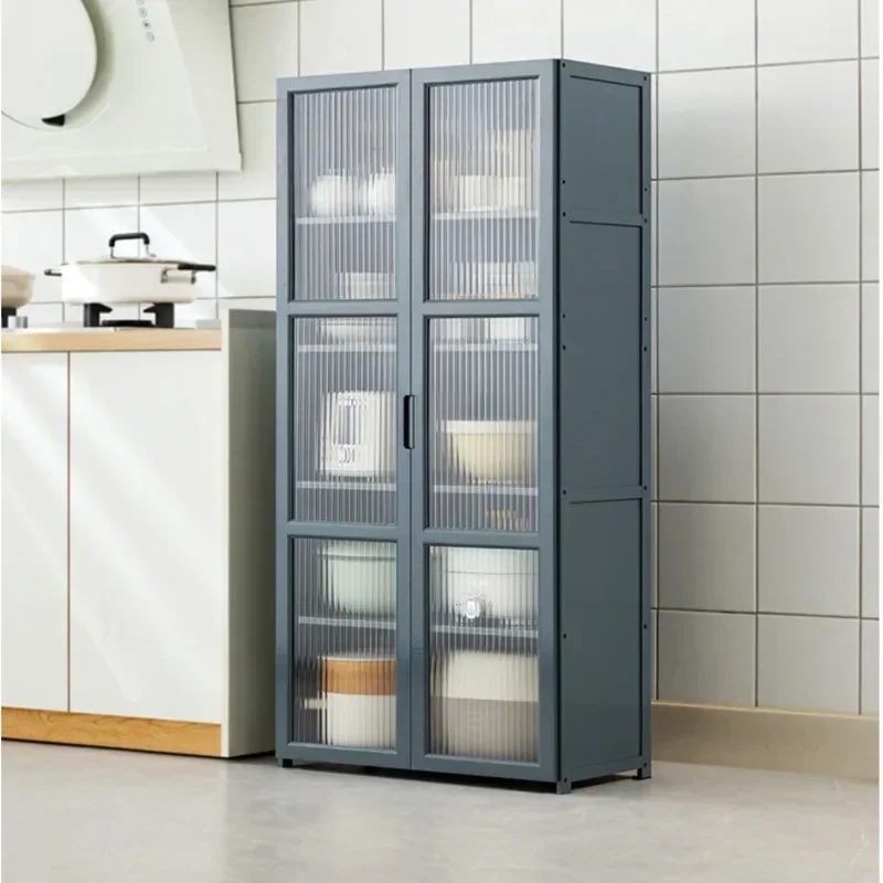 

Home Fashion Kitchen Storage Shelf Transparent Visual Cabinets Bamboo Solid Structure Shelves for Organized Supplies