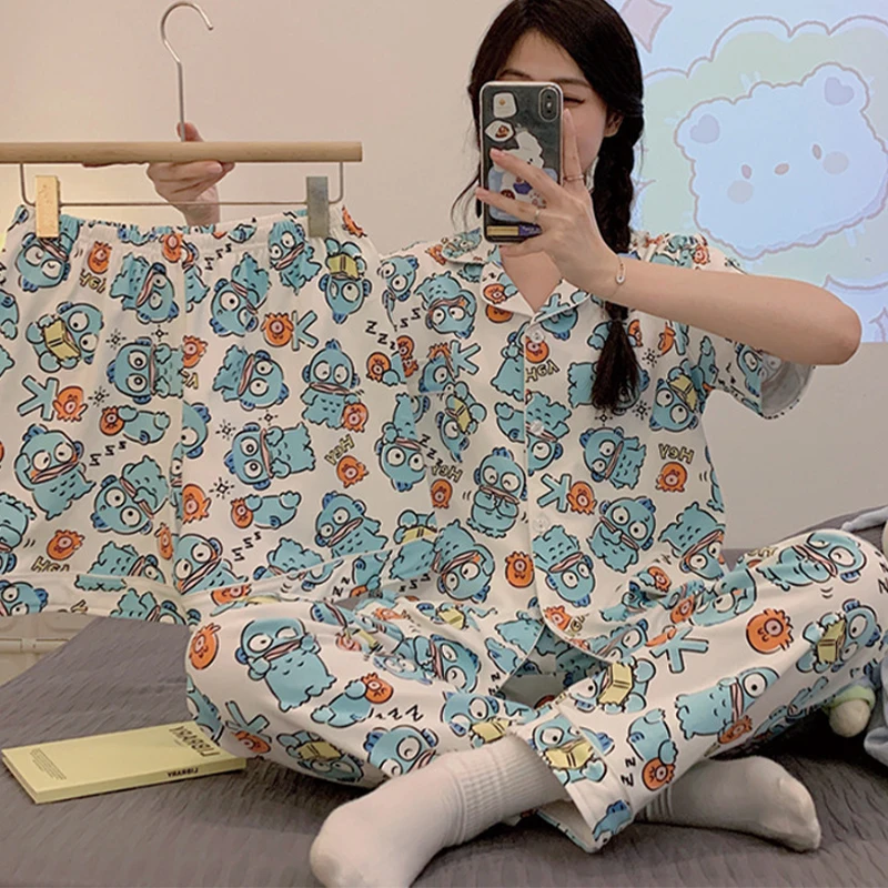 3pcs/Set Cartoon Hangyodon Pajamas Casual Loose Home Clothes Student Summer Springfall Sleepwear Sanrio Pajamas Women Loungewear