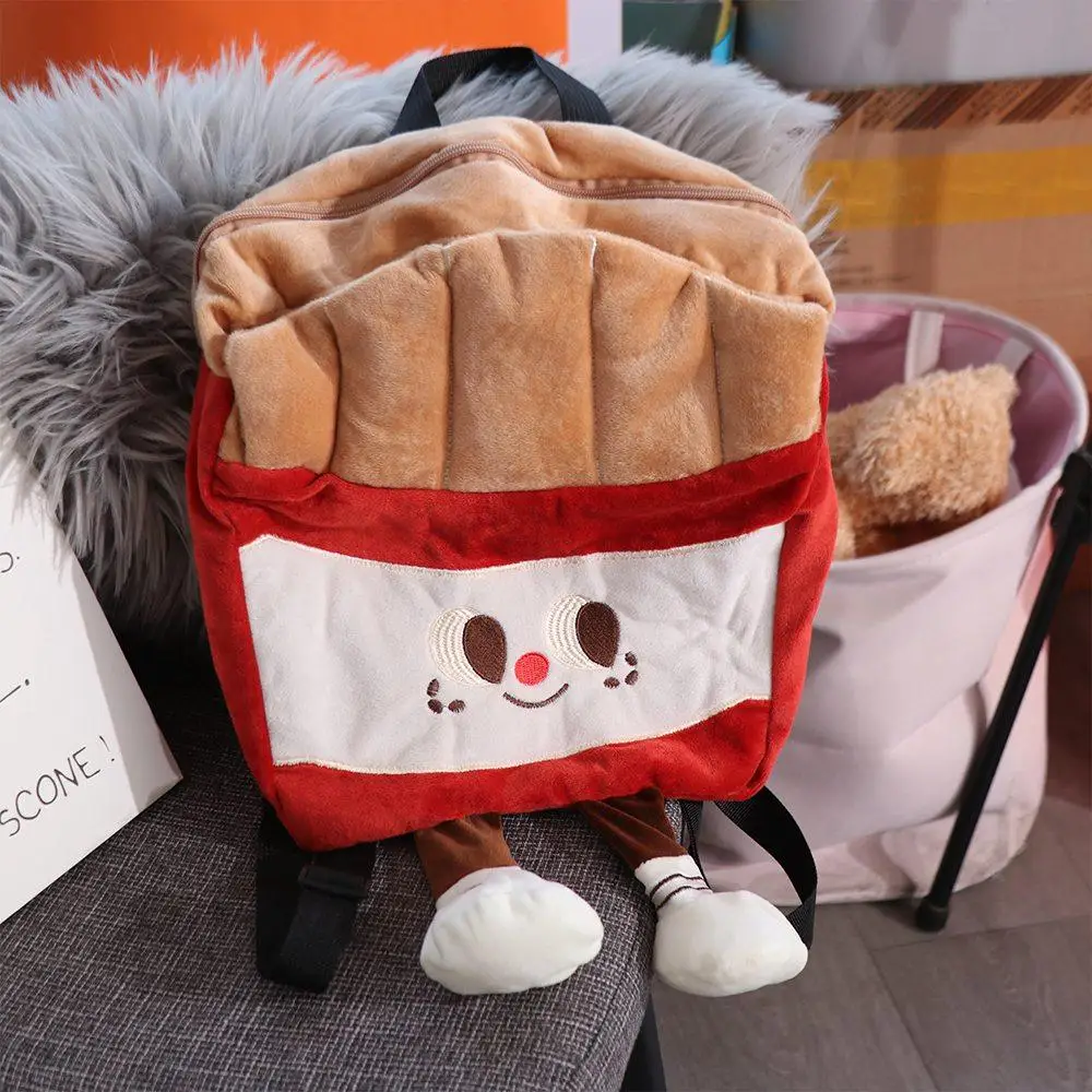 Kawaii Large Capacity Plush French Fries Backpack Fluffy Doll Cartoon Schoolbag Shoulders Bag Plush Toy Plush Backpack Children