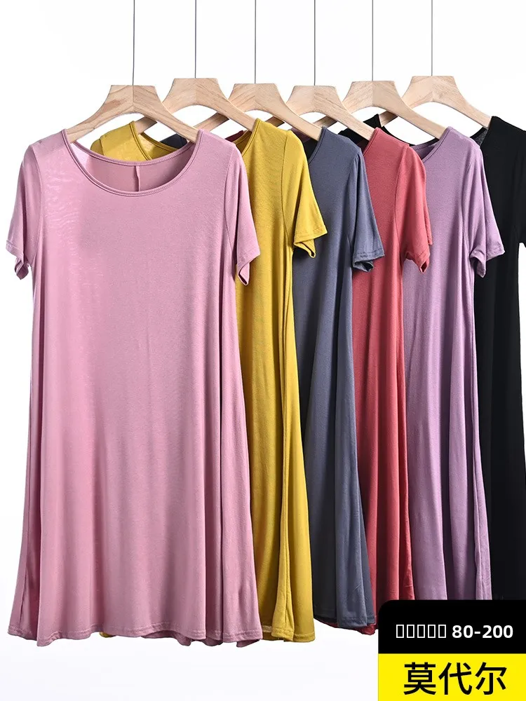 

Modal ort Sve Dr Летнее тонкое простое круглое длинное платье Casual больших размеров можно носить на улице Цельное платье средней длины...