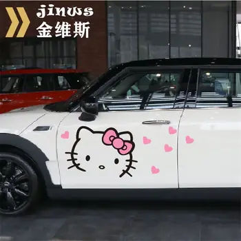 Sanrio Hallo Kitty Haube Auto Aufkleber Cartoon Anime Kt Katze niedlichen Blumen haube Karosserie Dekoration Autos Tür Aufkleber DIY Spielzeug Geschenke
