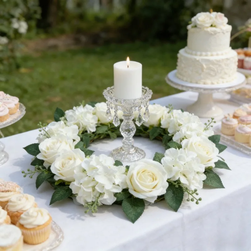 1/4PCS Candle Rings Wreath European Artificial Rose Wreath for Candlestick Table Window Wedding Arrangement Home Decor Props