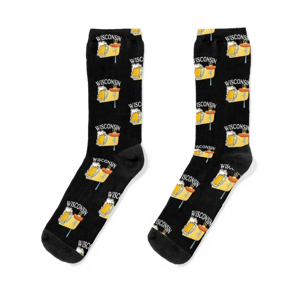 Wisconsin State Cheese Beer Brats Socks Rugby winter gifts Soccer Designer Man Socks Women's