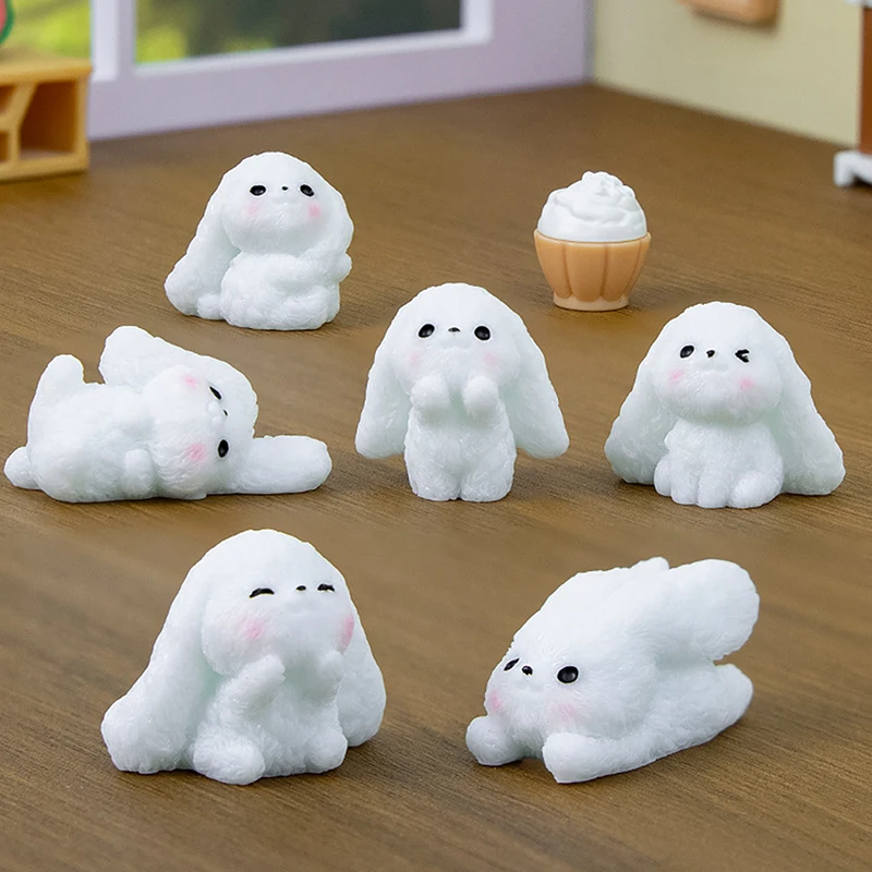 Latest 10Pcs Cute Animal Decoration Mini Bunny Miniature Ornament Resin Rabbit Figurine For Diy Craft Accessories