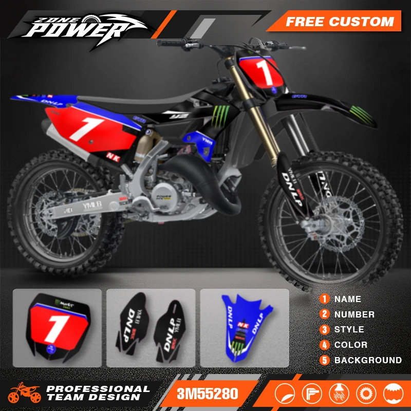 Powerzone Motorcycle Graphics Decals Sticker Kits for Yamaha YZ125 YZ250 2022 2023 2024 Custom Motorcycle Background Stickers 08