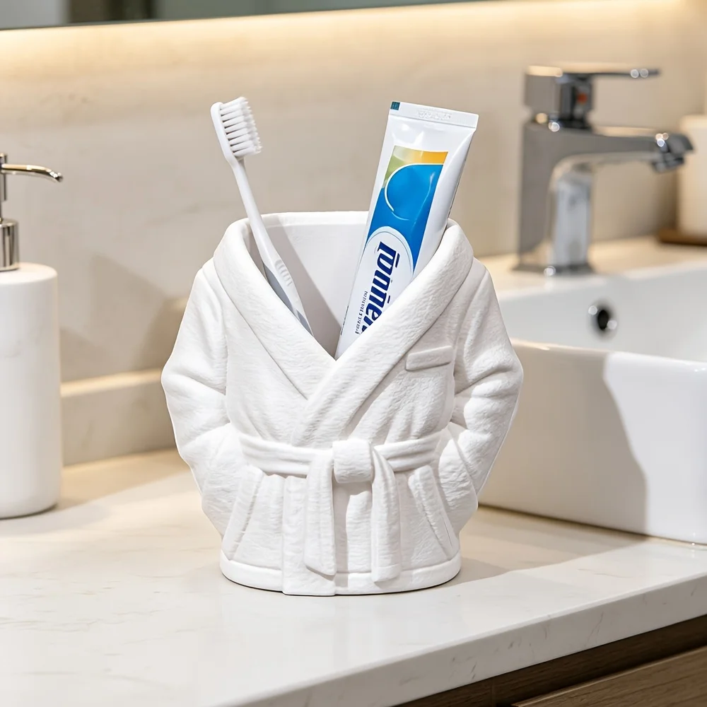 Bathrobe Shaped Makeup Brush Holder 3D Printed Aesthetic Vanity Storage Cup for Cosmetics Tools Toothbrush Razor Desk Decor