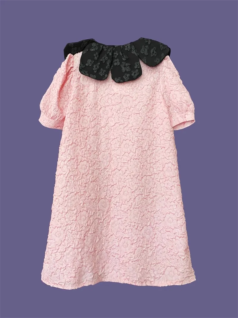 ชุดเดรสยาวลำลองแขนสั้นลายดอกไม้สีชมพูหวานน่ารักสำหรับผู้หญิงแฟชั่นฤดูใบไม้ผลิและฤดูร้อน รุ่น NZ266