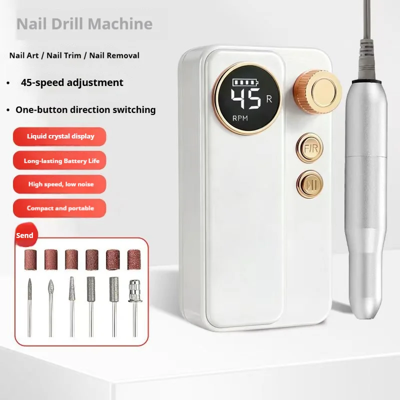 Portable Electric Nail Drill, Brushless Motor, Adjustable Speed, Low Noise, Rechargeable, for Home & Salon.