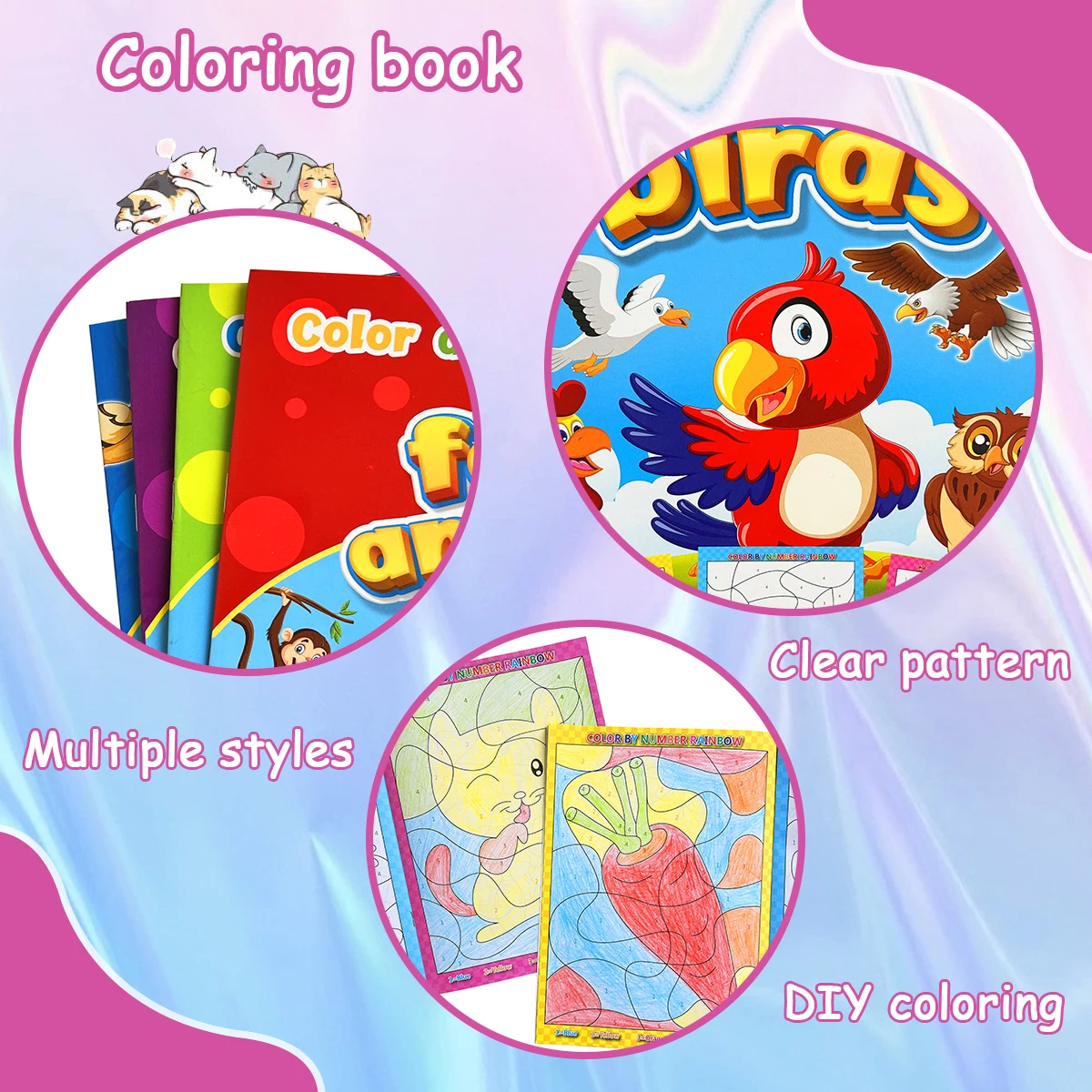 【Color & Discover】Draw Book Mobile - Pets/Birds/Farm Animals/Vegetables Coloring Books for Kids
