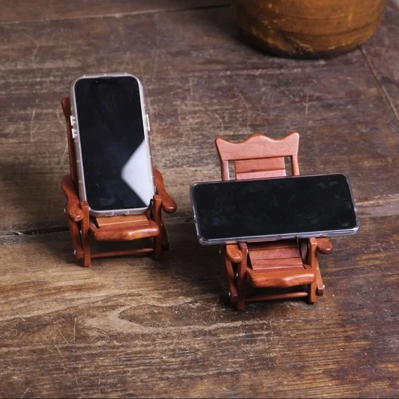 

Handcrafted Rosewood Phone Stand Foldable Desktop Organizer Mini Chair Design Solid Wood Artisan Craft Home Office Decoration
