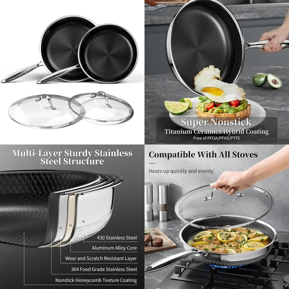 

Nonstick Stainless Steel Frying Pans Set, 10 & 12, Safe and Durable with Titanium Ceramic Coating, Ideal for Everyday Cooking
